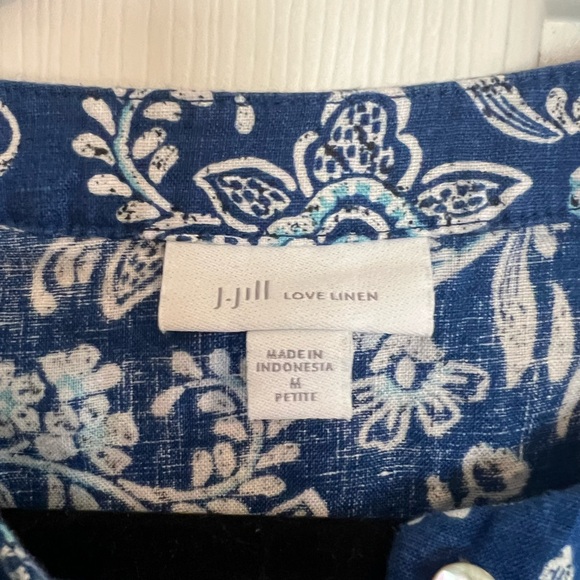 J Jill Floral Sleeveless Love Linen Pintucked Blue Dress - Picture 2 of 4